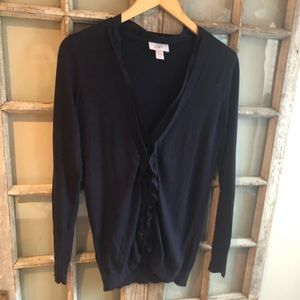 🎀LOFT🎀Ruffle Front Ribbon Cardi